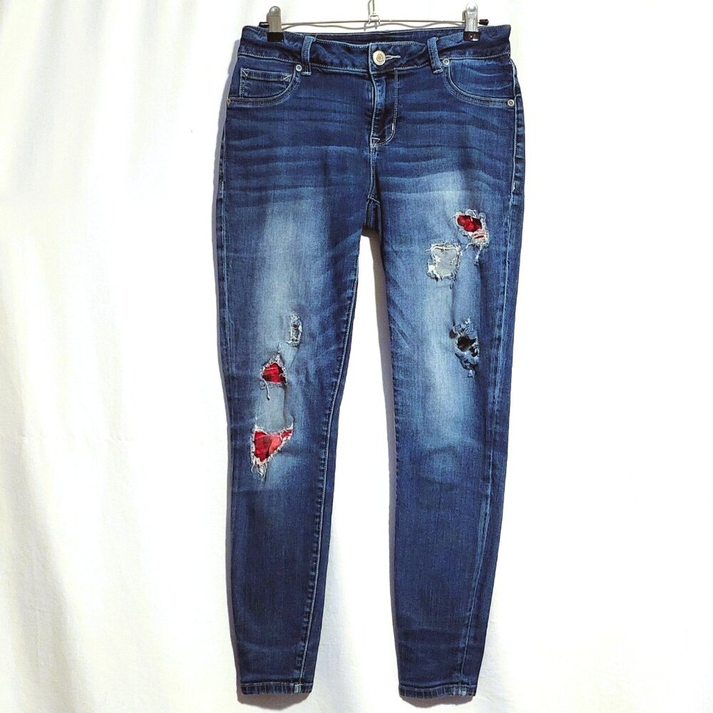 Maurices Womens Size Small (4/6) Jeans Jeggings Distressed Buffalo Plaid Patches